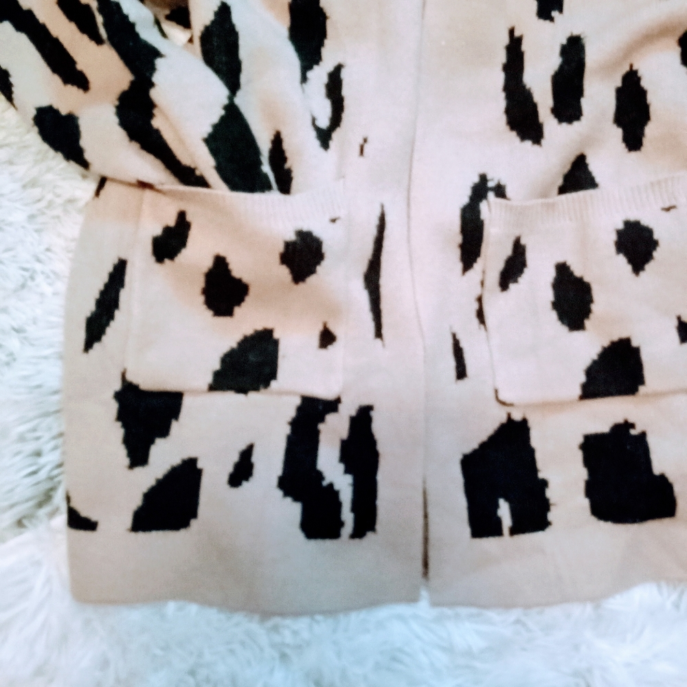 •Animal Print Tan & Blk Open Cardigan Sz M• - Picture 4 of 5